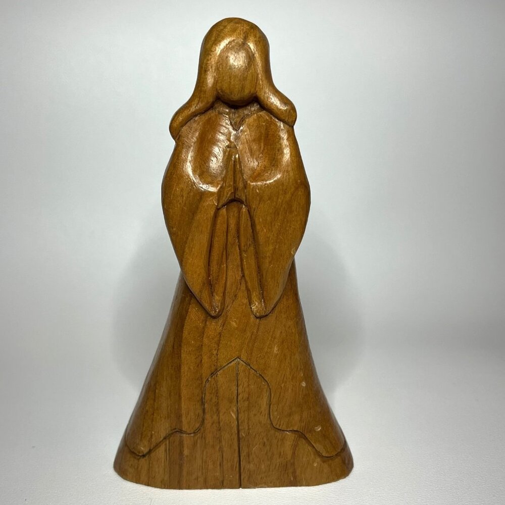 Hand-Carved Wood Praying Angel Figurine
